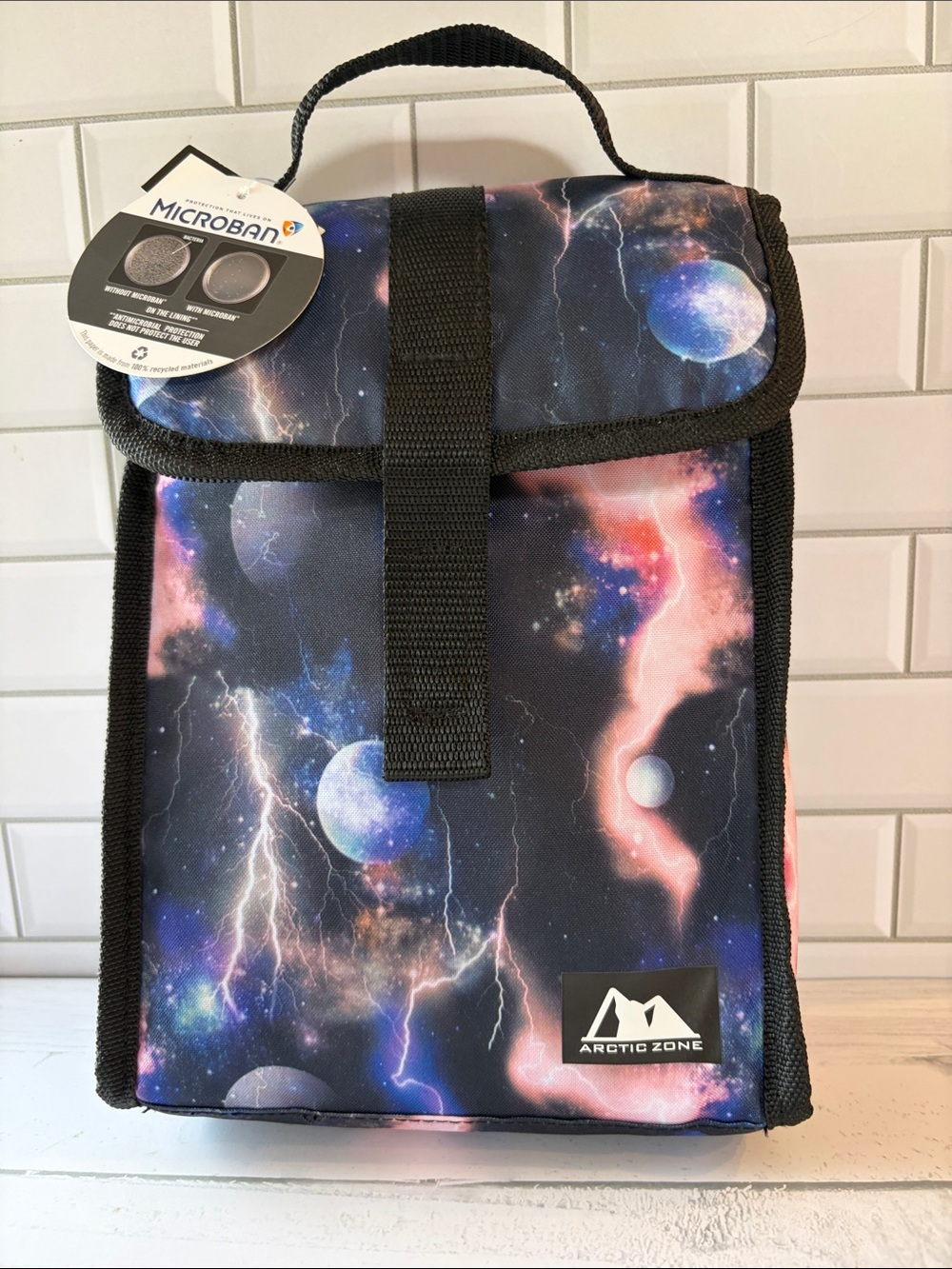 Arctic Zone Galaxy Lunch Bag - Black with Pink & Blue Accents